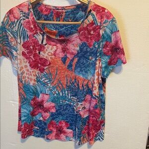 Allison Daley Multicolor Floral Short Sleeve Top Size PL
